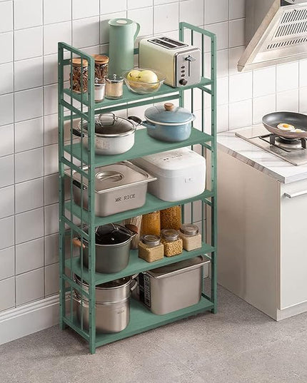 IOTXY Adjustable Bamboo Open Bookshelf - Medium 4-Tier Free Standing Storage Rack, Multifunctional Display Stand for Home and Office, Bookcase, Light Green - LeafyLoom