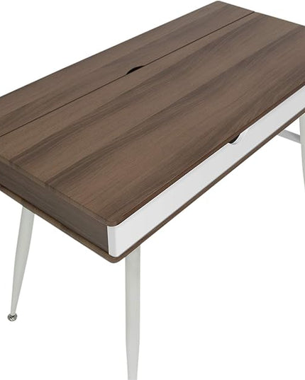 Calico Designs Alcove Modern Desk with Large Split Drawer Storage, White/Chestnut - LeafyLoom