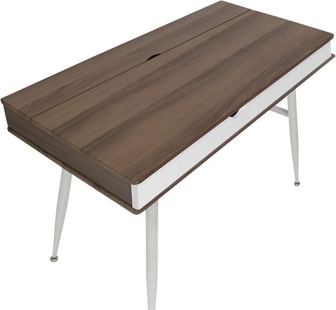 Calico Designs Alcove Modern Desk with Large Split Drawer Storage, White/Chestnut - LeafyLoom