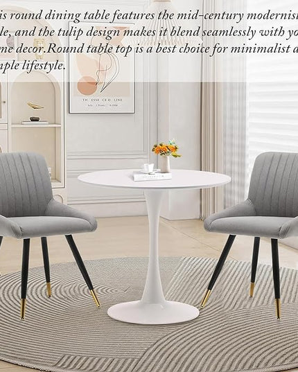 White Round Dining Table, 31.5" Tulip Table, Mid-Century Leisure Table - LeafyLoom