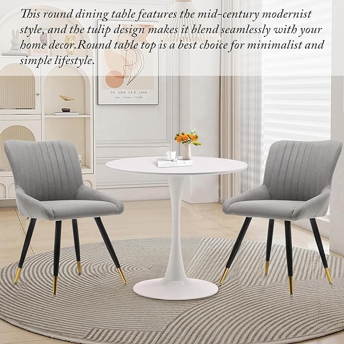 White Round Dining Table, 31.5" Tulip Table, Mid-Century Leisure Table - LeafyLoom