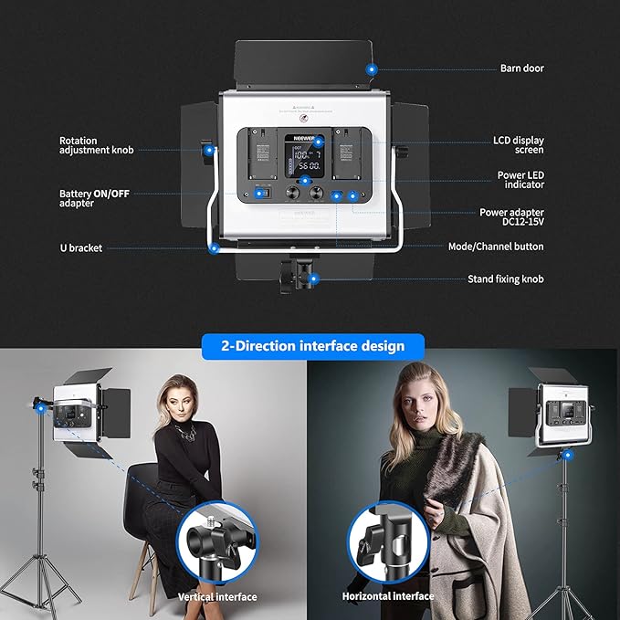 NEEWER 2 Packs 480 RGB Led Light with APP Control, Photography Video Lighting Kit with Stands and Bag, 480 SMD LEDs CRI95/3200K-5600K/Brightness 0-100%/0-360 Adjustable Colors/9 Applicable Scenes Neewer