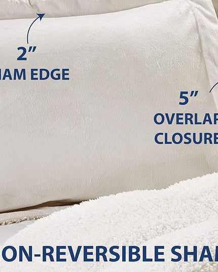 Cathay Home Full Comforter Set: Ultra Soft and Plush Reversible Micromink and Sherpa 3-Piece Bedding Set, Ivory, Full (76" x 86") - LeafyLoom