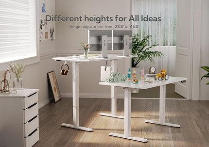 Glass Standing Desk, Small Electric Standing Desk Adjustable Height, 40 Inch Adjustable Stand Up Desk, Quick Install Home Office Computer Desk, Super White - LeafyLoom