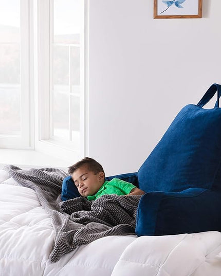 LINENSPA Reading Pillow with Shredded Memory Foam- Back Pillow for Sitting in Bed, Reading, Gaming, Watching TV – Bed Chair Pillow with Arms, Dorm Room Essentials, Navy, X-Large - LeafyLoom