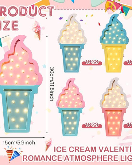 4 Pcs Ice Cream Party Decorations Ice Cream Night Light Ice Cream LED Atmosphere Light Wooden Ice Cream Wall Light Ice Cream Lamp Romantic Ice Cream Party Decor Battery Operated - LeafyLoom