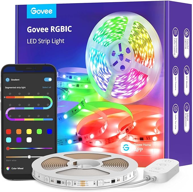 Govee LED Strip Lights RGBIC, 16.4ft Bluetooth Color Changing LED Lights with Segmented App Control, Smart LED Strip Color Picking, Music Sync LED Lights for Bedroom, Living Room, Party Govee