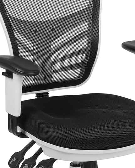 Flash Furniture Nicholas Mid-Back Swivel Office and Gaming Chair, Ergonomic Mesh Office Chair with Adjustable Lumbar Support and Height, Black/White - LeafyLoom
