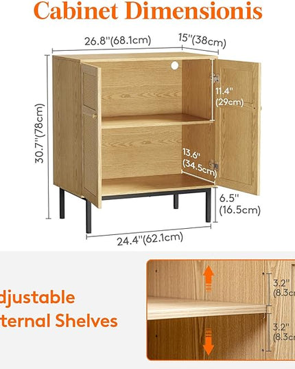 Lifewit Rattan Sideboard Buffet Cabinet, Credenza, Storage Cabinet, Console Table, Coffee Bar Cabinet for Kitchen, Dining Room, Living Room, Entryway, 2 Doors, Natural - LeafyLoom