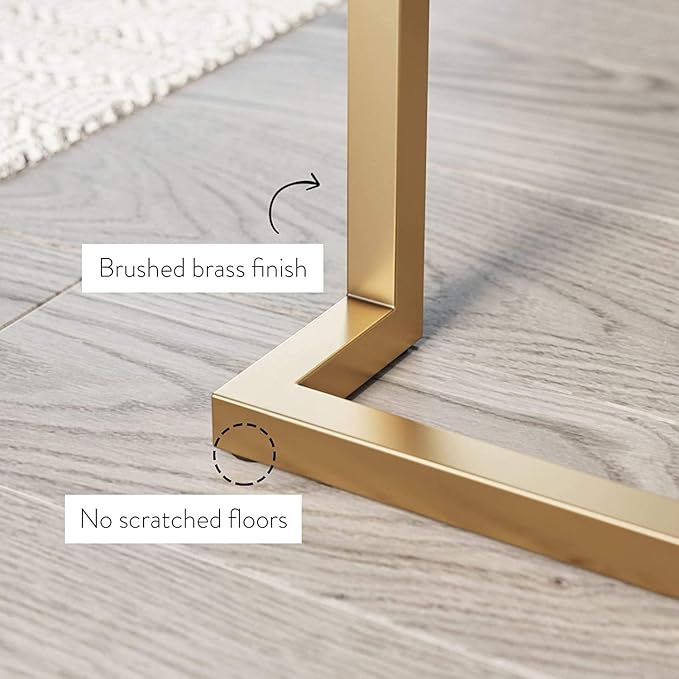 Nathan James Leighton Two-Drawer Writing Glam Accents Brass, Home Office Computer Desk or Vanity Table, 2, White/Gold, Small - LeafyLoom
