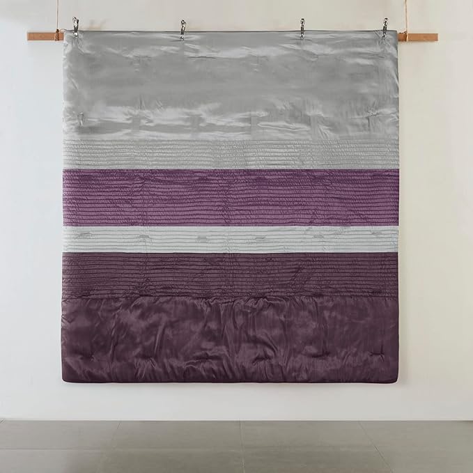 Madison Park Amherst Faux Silk Comforter Set-Casual Contemporary Design All Season Down Alternative Bedding, Matching Shams, Bedskirt, Decorative Pillows, Queen (90 in x 90 in), Purple, 7 Piece - LeafyLoom