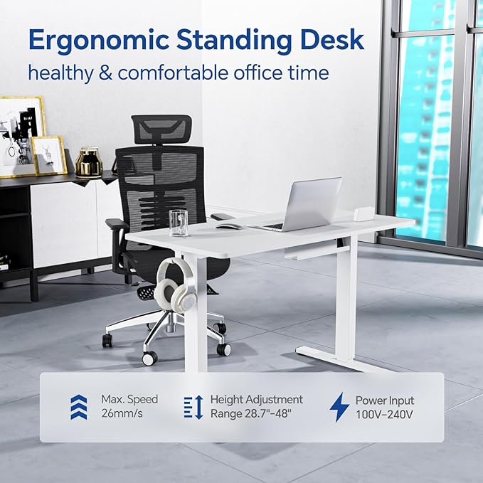 Motorized Standing Desks, Electric Stand Up Desk with Ultra Stable Construction and Cable Management,adjustable Height Desk with Memory Preset Design for Home Office Use 48x24 in White - LeafyLoom