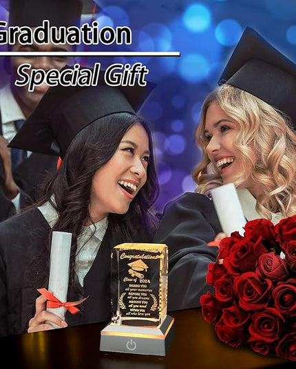 DUOQIAN Class of 2024 Graduation Gifts High School College Graduation Gift for Her Him Unique, 3D Crystal Layser Engraved with Colorful LED Display Base - LeafyLoom