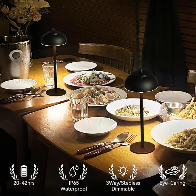 1 Pack Cordless Table Lamp Rechargeable,Small Battery Operated Lamp,Portable Wireless Led Table Lamp for Outdoor Patio Home Restaurant Dinner Bar Living Room Bedroom Bedside,Black - LeafyLoom