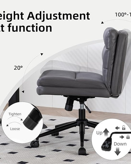 Armless Office Chair with Wheels Wide Desk Chair Leather Mid Back Accent Chair Padded Swivel Vanity Chair for Girl Women Computer Task Chair for Home Office (Suede Fabric,Gray) - LeafyLoom