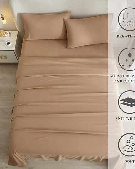 HighBuy Camel Beige Full Size Sheet Set Extra Soft Deep Pocket Sheets Set,4 Piece Bed Sheets Set Fit 16 Mattress,Wrinkle,Fade,Stain Resistant Cooling Bed Sheets,Pillowcases Set (Full,Camel Beige) - LeafyLoom