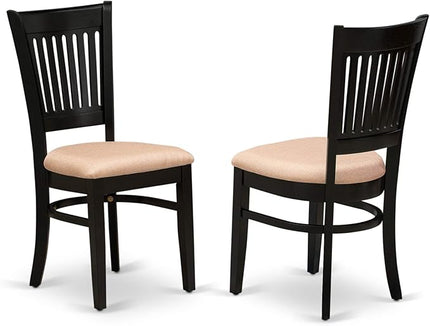 East West Furniture ANVA3-BLK-C 3 Piece Modern Dining Table Set Contains a Round Kitchen Table with Pedestal and 2 Linen Fabric Dining Room Chairs, 36x36 Inch, Black - LeafyLoom