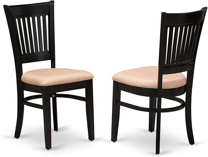 East West Furniture ANVA3-BLK-C 3 Piece Modern Dining Table Set Contains a Round Kitchen Table with Pedestal and 2 Linen Fabric Dining Room Chairs, 36x36 Inch, Black - LeafyLoom