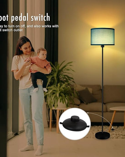 BoostArea Floor Lamp Standing Lamp, LED Floor Lamp with 3 Dimmable Levels, Simple Floor Lamp with Linen Lampshade, On/Off Footswitch, Black Floor Lamps for Living Room/Bedroom, Green(without Bulb) - LeafyLoom