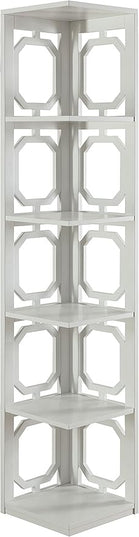 Convenience Concepts Omega 5 Tier Corner Bookcase, White - LeafyLoom