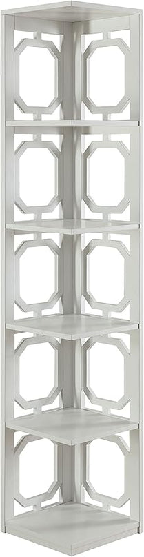 Convenience Concepts Omega 5 Tier Corner Bookcase, White - LeafyLoom