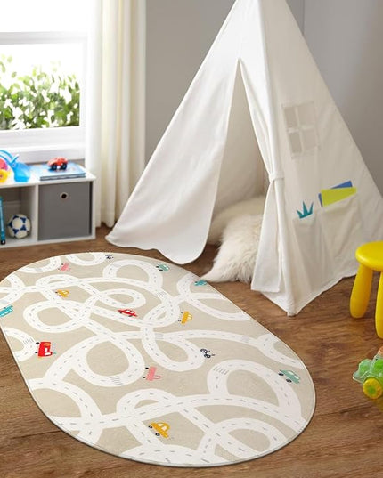 LIVEBOX Road Traffice Kids Rug, 3'x5' Floor Mats for Kids Room, Non-Slip Machine Washable Rugs for Playroom, Soft Fun & Learning Rug Children Car Carpet for Nursery Daycare Classroom - LeafyLoom