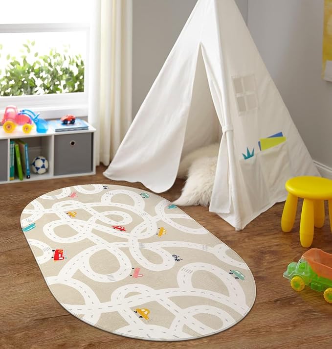 LIVEBOX Road Traffice Kids Rug, 3'x5' Floor Mats for Kids Room, Non-Slip Machine Washable Rugs for Playroom, Soft Fun & Learning Rug Children Car Carpet for Nursery Daycare Classroom - LeafyLoom