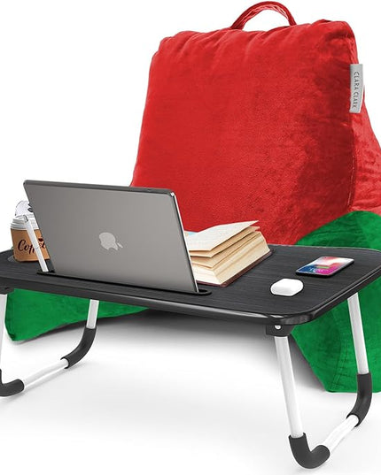 Clara Clark Reading Pillow with Portable Lap Desk for laptop Set, Back Pillow for Sitting Up in Bed, Memory Foam Back Support Pillow Bed Rest Pillow with Foldable Laptop Desk, Standard - Holiday Color - LeafyLoom