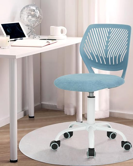 FurnitureR Kids Desk Chair, Small Mid Back Adjustable Swivel Computer Task Study Chair for Student, Fabric Armless Cute Rolling Children Office Chair, Light Blue - LeafyLoom