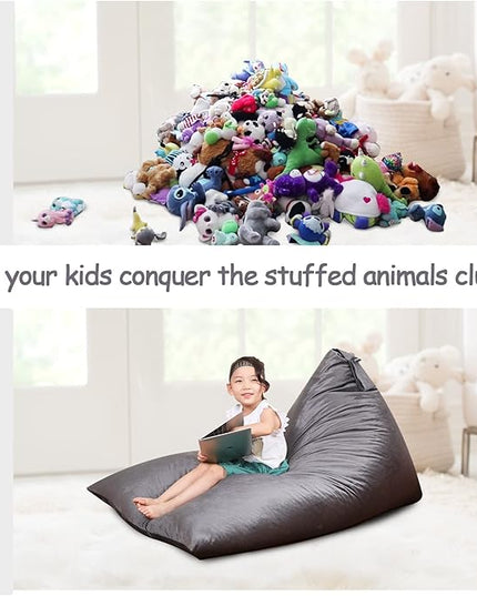 Stuffed Animal Storage Bean Bag Chair for Kids and Adults, Stuffed Animal Bean Bag Storage, Luxury Velvet Stuffie Seat - COVER ONLY(Dark Grey 200L/52 Gal) - LeafyLoom