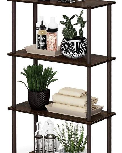 Furinno Turn-N-Tube 4-Tier Multipurpose Shelf Display Rack, Round Tubes, Walnut/Brown - LeafyLoom