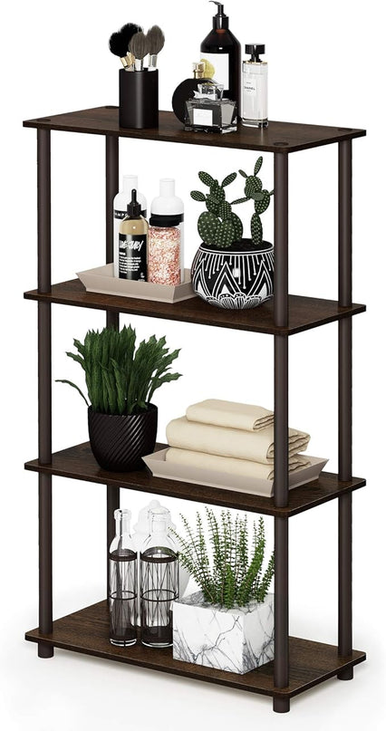 Furinno Turn-N-Tube 4-Tier Multipurpose Shelf Display Rack, Round Tubes, Walnut/Brown - LeafyLoom
