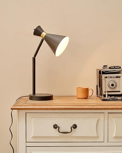 Globe Electric 61000056 16" Desk Lamp, Matte Black Finish, Matte Brass Accents, Pivot Joint, On/Off Rotary Switch on Socket, E26 Base Bulb, Lamp for Living Room, Home Office, Home Improvement - LeafyLoom