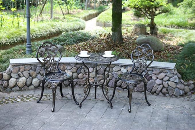 3 Piece Bistro Set,Outdoor Patio Set,Anti-Rust Cast Aluminum Bistro Table Set for Park Yard Front Porch Furniture(Antique Copper) - LeafyLoom
