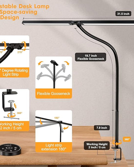 Led Desk Lamp for Office Home - 2 Pack Eye Caring Architect lamp with Clamp,Dual Screen Computer Monitor Gooseneck Smart Light: 24W 5 Color Flexible Adjustable Lighting Table Lamp for Study - LeafyLoom