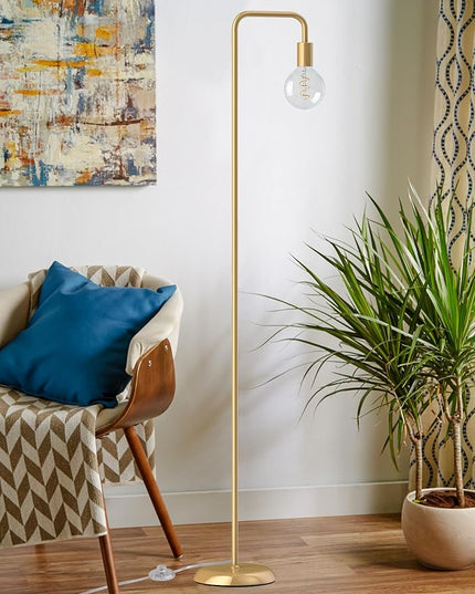 QiMH Industrial Floor Lamp for Living Room, Farmhouse Metal Standing Lamp, Modern Tall Lamp for Bedroom Office Minimalist Floor Lamps Home Decor(E26 Socket, Foot Switch), Brass Gold - LeafyLoom