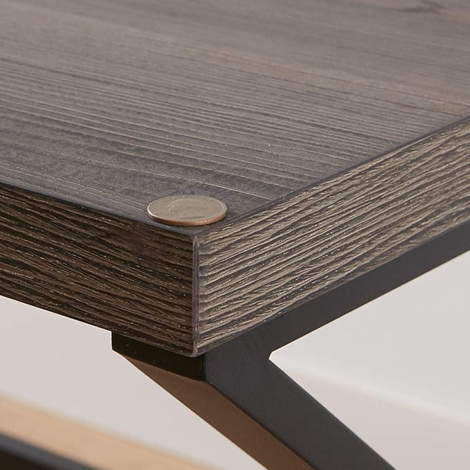 HSH Industrial Home Office Desk, Metal and Wood Computer Desk, Rustic Vintage Soho Work Study Writing Table, Modern PC Desk for Livingroom Bedroom, Farmhouse Computer Table Grey 55 inch Wide - LeafyLoom