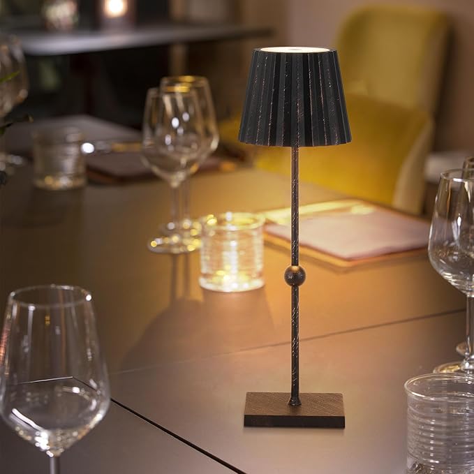 GGOYING Cordless Table Lamp,Battery Operated LED Lamp with 5200mAh,3 Color Mode,Stepless Dimming, Modern Portable Lamp for RestaurantOutdoor(Black Brush Gold) - LeafyLoom