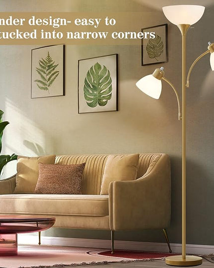 Luvkczc Torchiere Floor Lamps for Living Room, 3 Light Tree Floor Lamp, Gold Modern Tall Standing Lamps, Industrial Bright Floor Lamp for Bedroom, Office, Dresser, 3 LED Bulbs Included - LeafyLoom