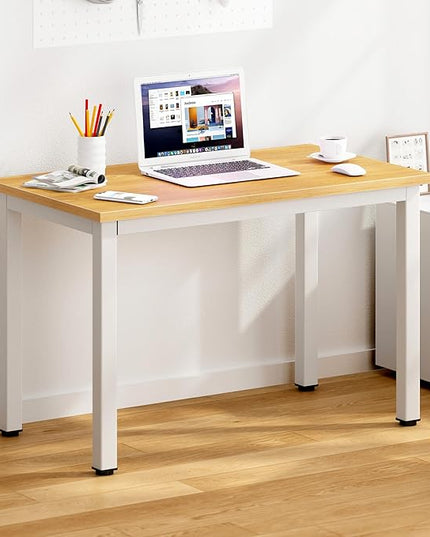 DlandHome 31.5 inches Small Computer Desk for Home Office Activity Table Writing Table for Small Spaces Study Table Student Laptop Desk Teak and White DND-AC3TW-8040 - LeafyLoom