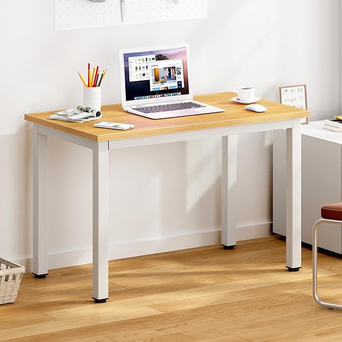 DlandHome 31.5 inches Small Computer Desk for Home Office Activity Table Writing Table for Small Spaces Study Table Student Laptop Desk Teak and White DND-AC3TW-8040 - LeafyLoom