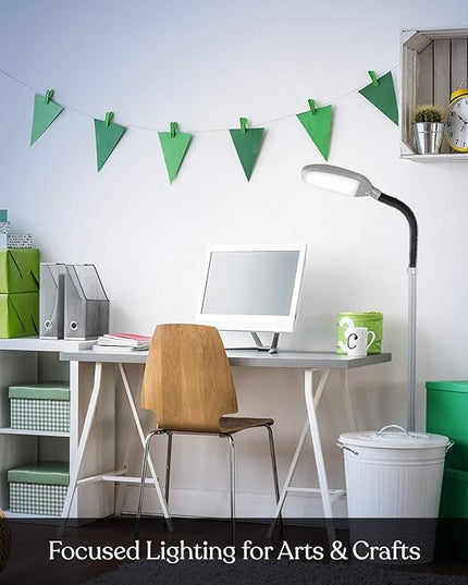 Brightech Litespan Titanium Silver LED Floor Reading Lamp, Energy Efficient, Adjustable Standing, 850-950 Lumens, 12W, 3-Year Warranty - LeafyLoom