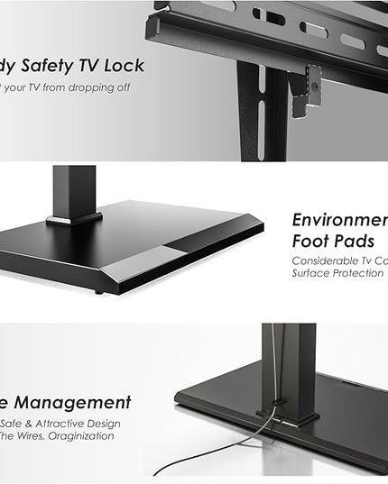 FITUEYES Iron Base Universal Floor TV Stand Swivel Tilt Mount TV Stand Base for 32-75 Inch TVs Corner TV Stand with Height Adjustable Entertainment Shelves Wire Management (Black) - LeafyLoom