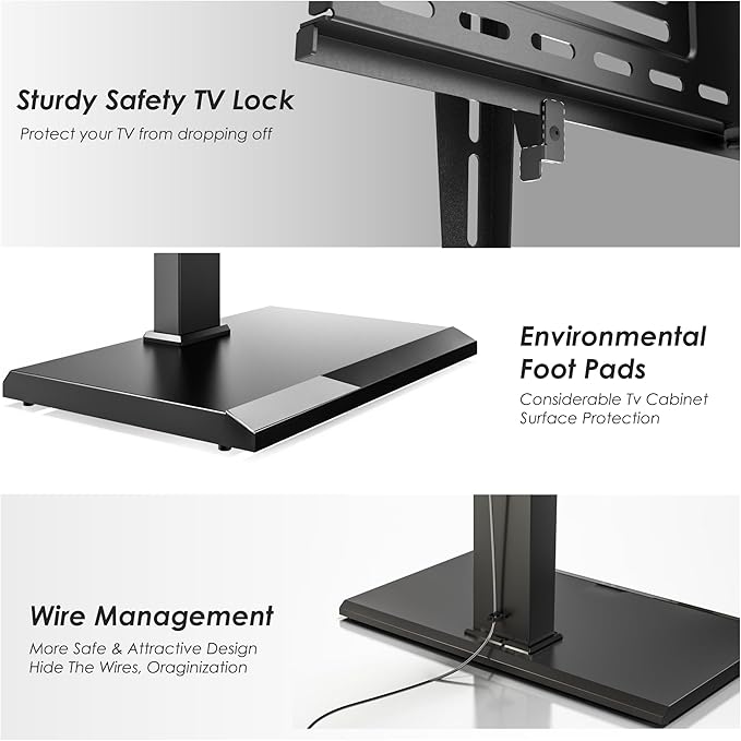 FITUEYES Iron Base Universal Floor TV Stand Swivel Tilt Mount TV Stand Base for 32-75 Inch TVs Corner TV Stand with Height Adjustable Entertainment Shelves Wire Management (Black) - LeafyLoom