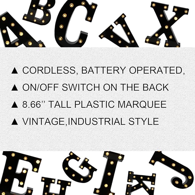 Light Up Black Alphabet Marquee Letters Sign LED Marquee Number Lights Sign for Night Light Home Bar Christmas Lamp Birthday Party Wedding Decoration F - LeafyLoom