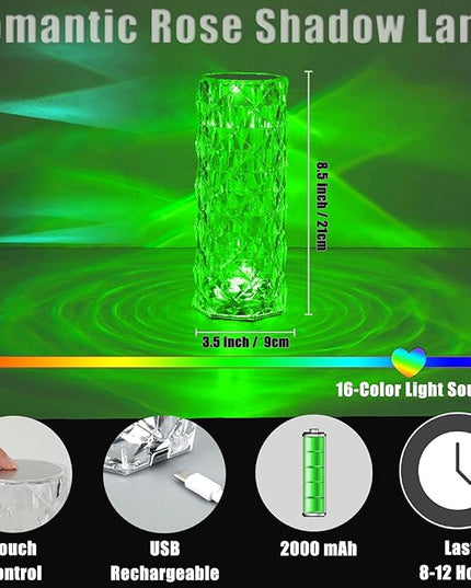 2 Pack Crystal Table Lamp (Touch & Remote), RGB 16 Colors Changing Lamp, Rechargeable Crystal Lamp, Rose Diamond Night Light, for Bedroom/Party/Dinner/Decoration - LeafyLoom