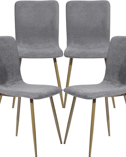 FurnitureR Dining Chairs Set of 4, Upholstered Terry Fabric Accent Side Chair Armless Mid-Back with Metal Legs for Living Room Kitchen Dining Room, Dark Grey - LeafyLoom