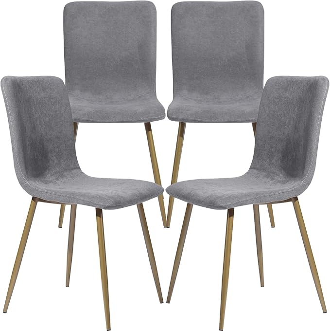 FurnitureR Dining Chairs Set of 4, Upholstered Terry Fabric Accent Side Chair Armless Mid-Back with Metal Legs for Living Room Kitchen Dining Room, Dark Grey - LeafyLoom