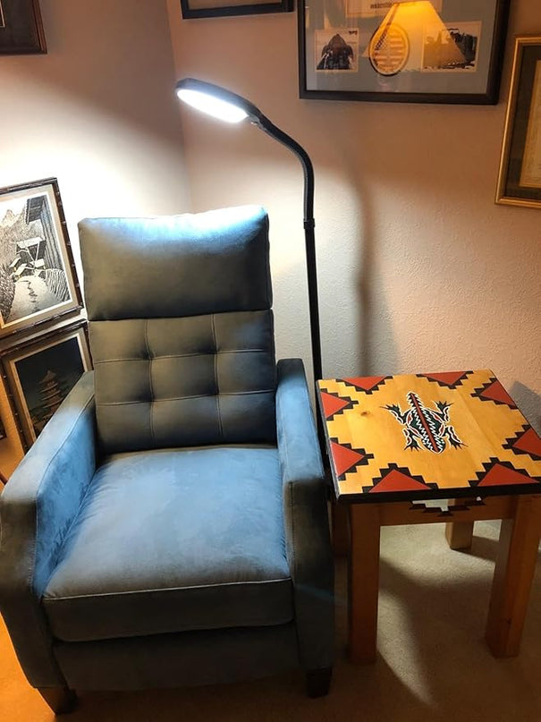 Brightech Litespan - Bright LED Floor Reading Lamp for Over Chair Crafts and Reading, Estheticians' Light for Lash Extensions, Adjustable Standing Lamp for Living Room, Bedroom, Office - Jet Black - LeafyLoom