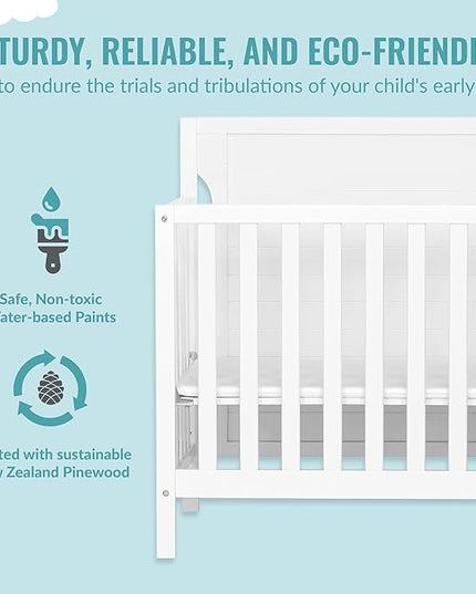 Bellport 4 in 1 Convertible Mini/Portable Crib In White, Non-Toxic Finish, Made of Sustainable New Zealand Pinewood, With 3 Mattress Height Settings - LeafyLoom
